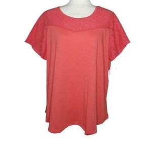 LIZ CLAIBORNE WOMAN Salmon T Shirt Lace Size XL